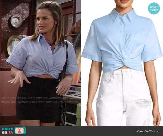 T by Alexander Wang Cotton Twill Twisted Front Cropped Shirt worn by Chelsea Lawson (Melissa Claire Egan) on The Young and the Restless