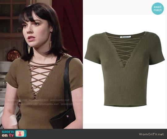 T by Alexander Wang Lace-up Ribbed Top worn by Tessa Porter (Cait Fairbanks) on The Young and the Restless