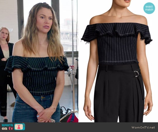 T by Alexander Wang Off Shoulder Crop Top worn by Liza Miller (Sutton Foster) on Younger