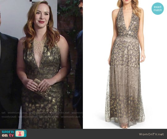 Tadashi Shoji Sequin Animal Print Halter Gown worn by Mariah Copeland (Camryn Grimes) on The Young and the Restless