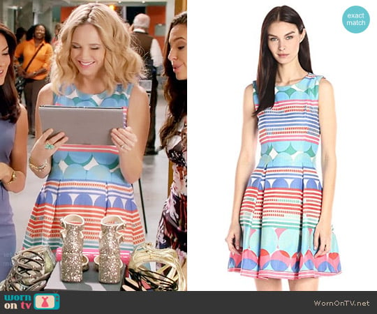 Taylor Dresses Stripes and Circle Printed Stretch Fit-and-Flare Dress worn by Heather Flynn-Kellogg (Fiona Gubelmann) on Daytime Divas