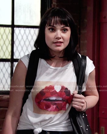 Tessa’s lips graphic tee on The Young and the Restless