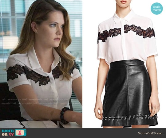 The Kooples Lace-Inset Crepe Shirt worn by Sutton (Meghann Fahy) on The Bold Type