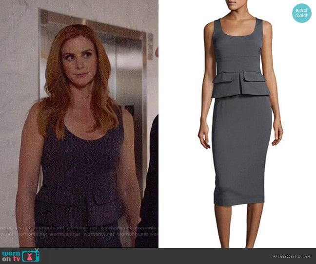 Tom Ford Sleeveless Peplum Sheath Midi Dress worn by Donna Paulsen (Sarah Rafferty) on Suits