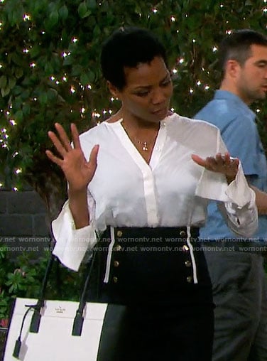 Valerie's button front skirt and white blouse on Days of our Lives