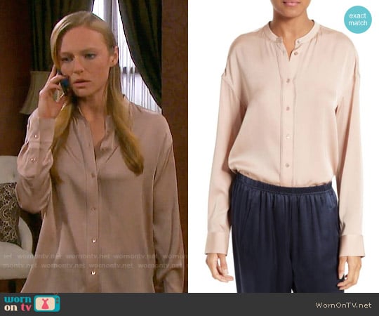 Vince Pintuck Placket Stretch Silk Blouse worn by Abigail Deveraux (Kate Mansi) on Days of our Lives