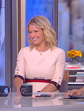 Sara’s white dress with pearl button cuffs on The View