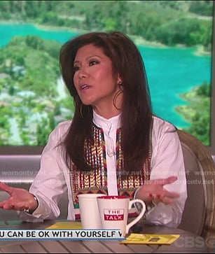 Julie's white embroidered shirt on The Talk