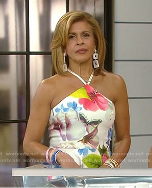 Hoda’s white floral halter neck dress on Today