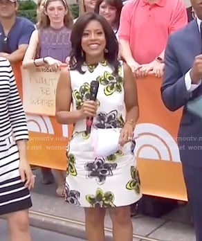 Sheinelle’s white floral sleeveless mini dress on Today