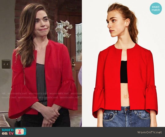 Zara Blazer with Bell Sleeves worn by Victoria Newman (Amelia Heinle) on The Young and the Restless