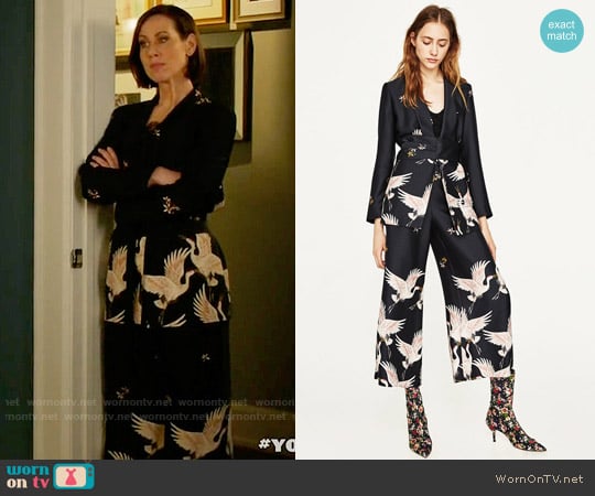 Zara Printed Jacket with Sash Belt and Culottes worn by Diana Trout (Miriam Shor) on Younger