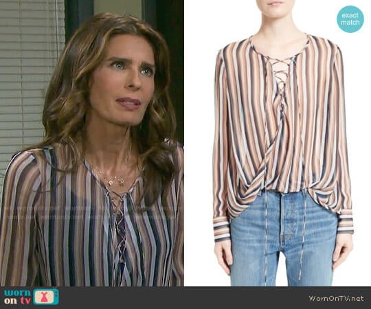 10 Crosby Derek Lam Stripe Silk Lace-Up Top worn by Hope Williams (Kristian Alfonso) on Days of our Lives