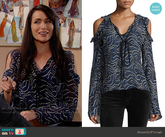 10 Crosby Derek Lam Ruffled Cold-Shoulder Chiffon Blouse worn by Quinn Fuller (Rena Sofer) on The Bold and the Beautiful