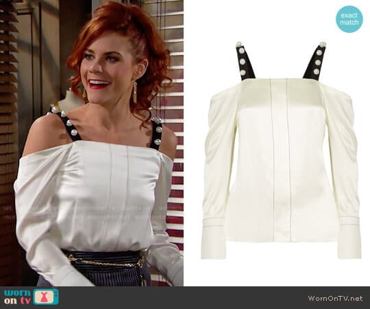 3.1 Phillip Lim Cold Shoulder Pearl Studded Top worn by Sally Spectra (Courtney Hope) on The Bold and the Beautiful