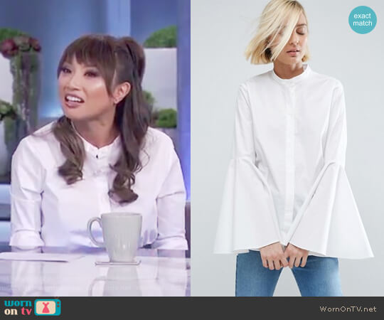 White Shirt with Bell Sleeve by ASOS worn by Jeannie Mai on The Real