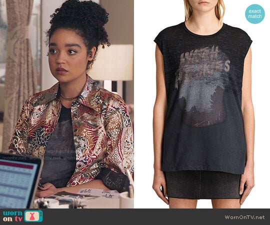 All Saints Brookita Watch The Skies T-Shirt worn by Kat Edison (Aisha Dee) on The Bold Type