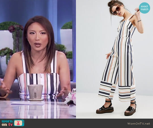 Pinny Jumpsuit in Stripe by ASOS worn by Jeannie Mai  on The Real
