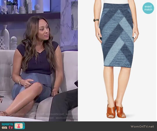 Patchwork Pencil Skirt by Bcbgmaxazria worn by Tamera Mowry on The Real