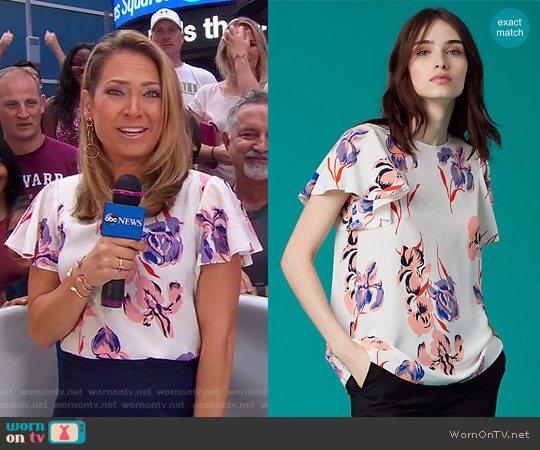 Flutter Sleeve Crew Neck Top by Diane von Furstenberg worn by Ginger Zee on Good Morning America