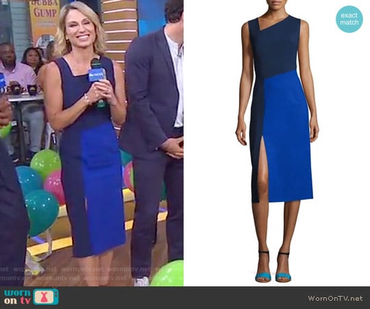 Sleeveless Asymmetric-Neck Midi Dress by Diane von Furstenberg worn by Amy Robach on Good Morning America