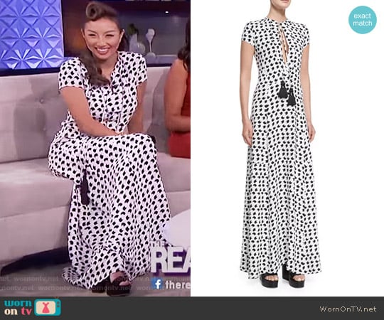 Short-Sleeve Crescent-Print Gown by Derek Lam worn by Jeannie Mai on The Real