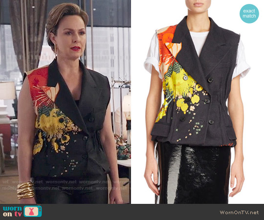 Dries van Noten Baird Floral-Print Double-Breasted Vest worn by Jacqueline (Melora Hardin) on The Bold Type