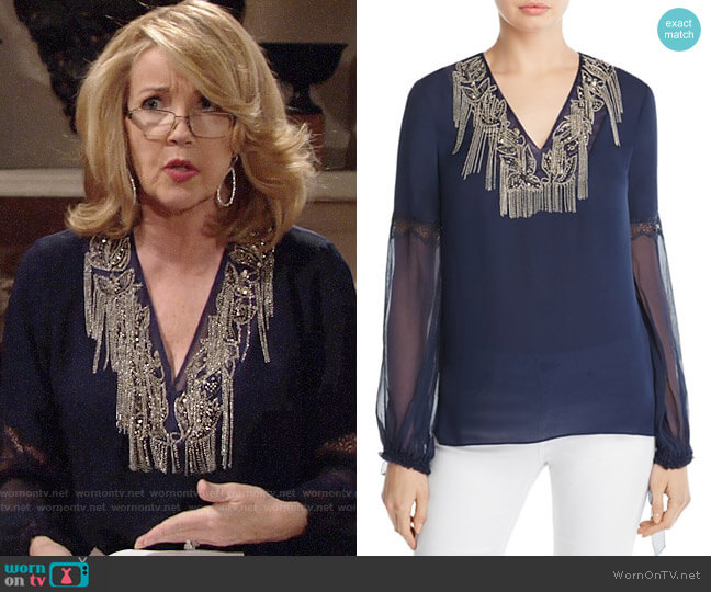 Elie Tahari Clementine Blouse worn by Nikki Reed Newman (Melody Thomas-Scott) on The Young and the Restless