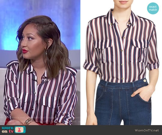 'Major' Stripe Silk Shirt by Equipment worn by Adrienne Houghton on The Real