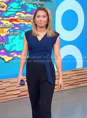 Ginger’s blue and black belted jumpsuit on Good Morning America