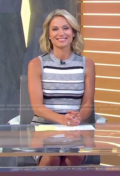 Amy’s grey striped sleeveless dress on Good Morning America