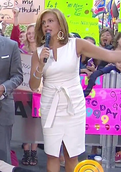 Hoda’s cream split neck sleeveless dress on Today