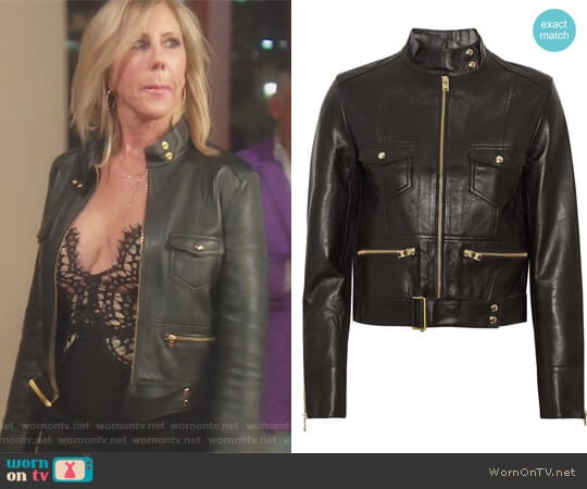 Broome Leather Biker Jacket by IRO worn by Vicki Gunvalson on The Real Housewives of Orange County