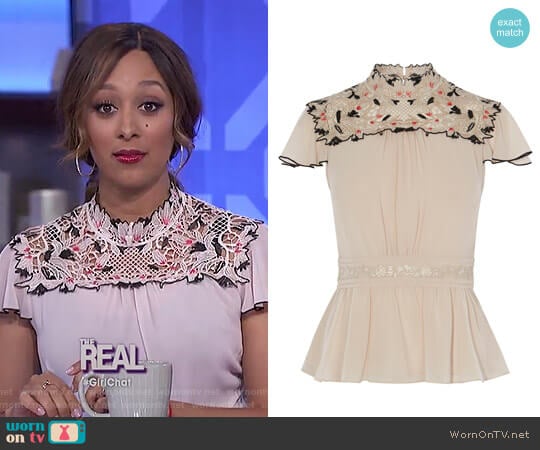 Floral Lace embroidered Top by Karen Millen worn by Tamera Mowry on The Real