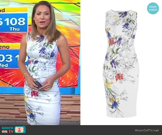 White & Floral Pencil Dress by Karen Millen worn by Ginger Zee on Good Morning America