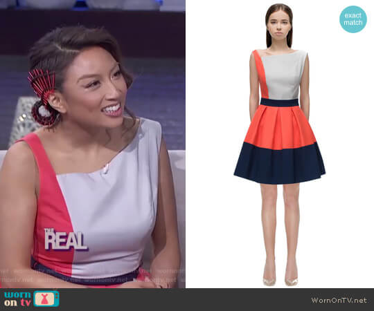 Asymmetric Shoulder Line Dress by Lattori worn by Jeannie Mai on The Real