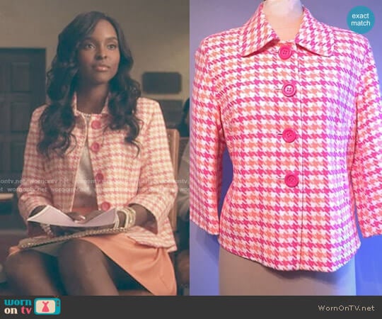 Pink and Orange Houndstooth Jacket by Lilly Pulitzer worn by Colandrea Conners (Antoinette Robertson) on Dear White People