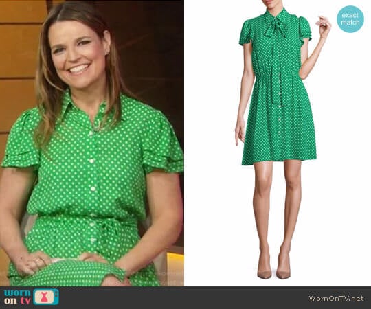 Polka Dot Silk Flutter-Sleeve Shirtdress by Michael Kors worn by Savannah Guthrie on Today