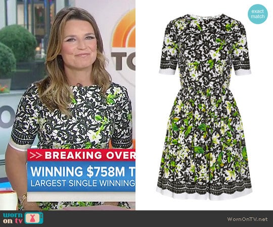 Printed Stretch Cotton Poplin Dress by Oscar de la Renta worn by Savannah Guthrie on Today