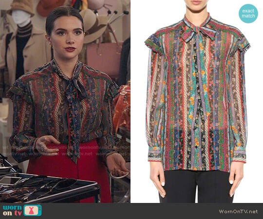 Philosophy Di Lorenzo Serafini Floral-printed Silk-georgette Blouse worn by Jane Sloan (Katie Stevens) on The Bold Type