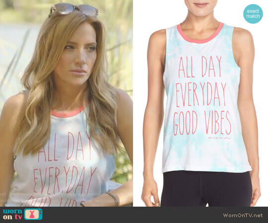 'Good Vibes All Day' Muscle Tee by Spiritual Gangster worn by Cary Deuber on The Real Housewives of Dallas