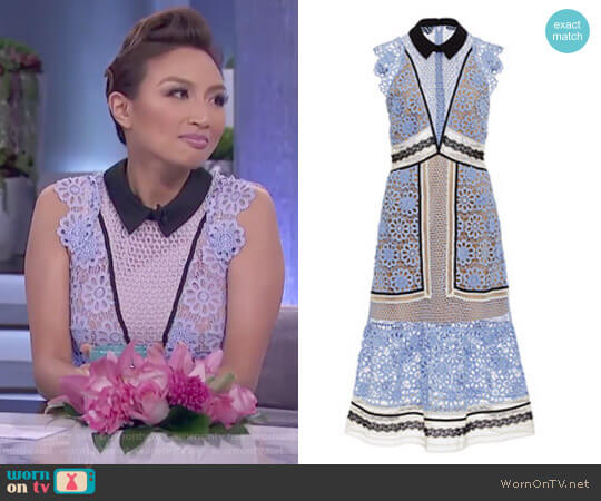 Luisa Beccaria Guipure Lace Midi Dress by Self Portrait worn by Jeannie Mai on The Real