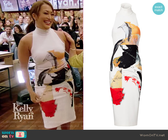 White Print Dakota Sheath by Solace London worn by Carrie Ann Inaba on Live with Kelly and Ryan