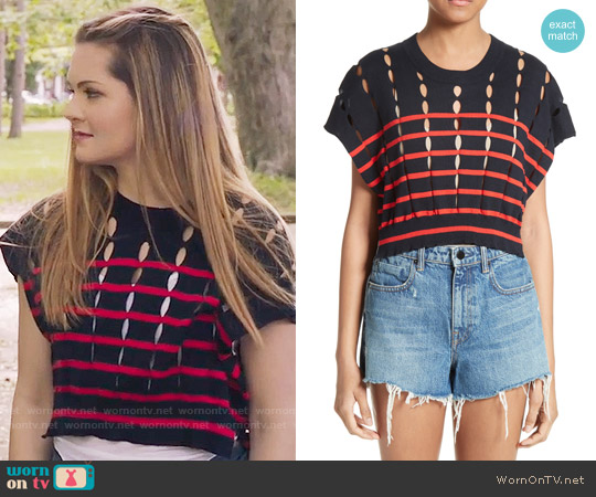 T by Alexander Wang Stripe Knit Pullover worn by Sutton (Meghann Fahy) on The Bold Type