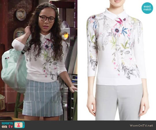 Ted Baker Kikka Passion Flower Print Sweater worn by Mattie Ashby (Lexie Stevenson) on The Young and the Restless