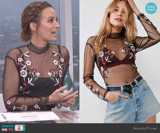 Silence + Noise Floral Embroidered Sheer Top worn by Catt Sadler on E! News