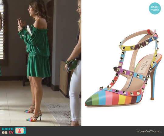 Rockstud Chevron-Print Slingback Pumps by Valentino worn by Kelly Dodd on The Real Housewives of Orange County