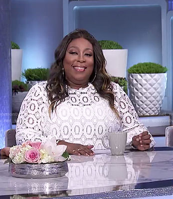 Loni’s white crochet lace top on The Real