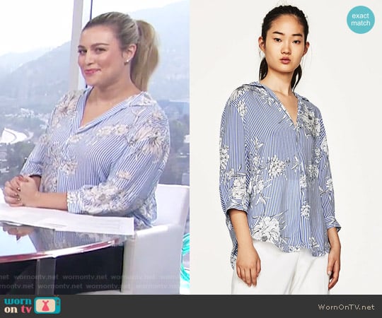 Printed Blouse with Polo Neck by Zara worn by Carissa Loethen Culiner on E! News