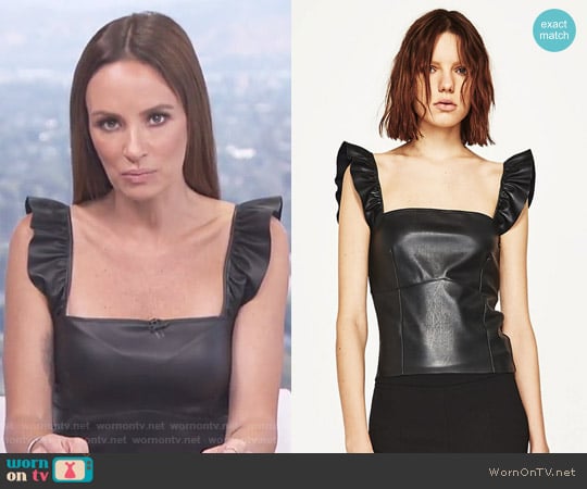 Short Leather Effect Top by Zara worn by Catt Sadler on E! News